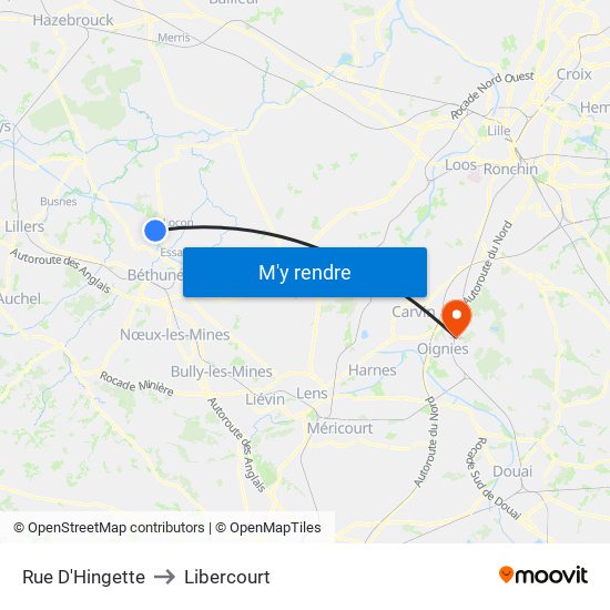 Rue D'Hingette to Libercourt map