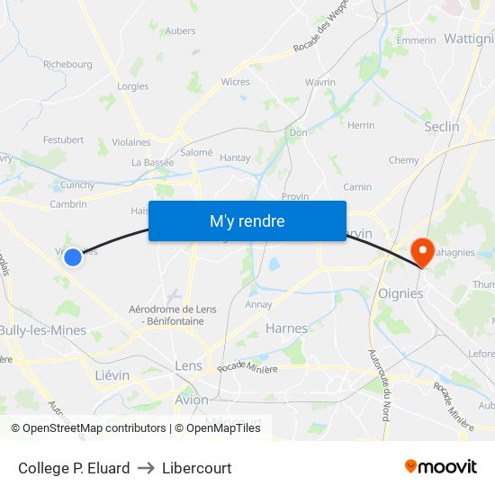 College P. Eluard to Libercourt map