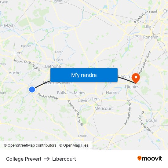 College Prevert to Libercourt map