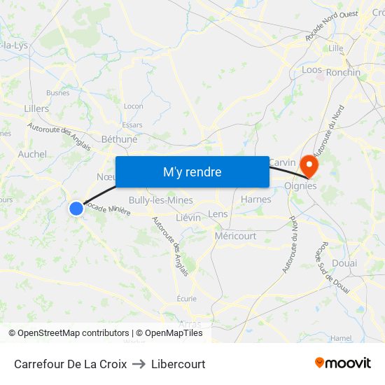 Carrefour De La Croix to Libercourt map