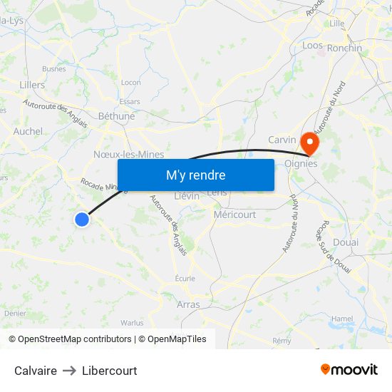 Calvaire to Libercourt map