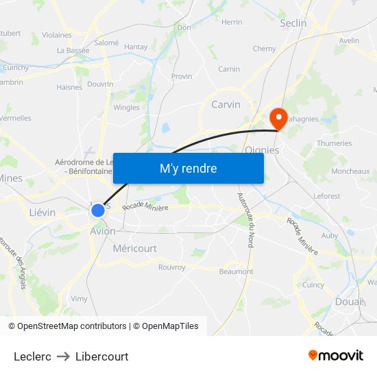 Leclerc to Libercourt map