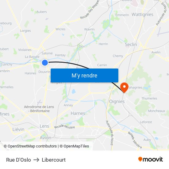 Rue D'Oslo to Libercourt map