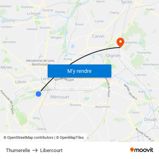 Thumerelle to Libercourt map