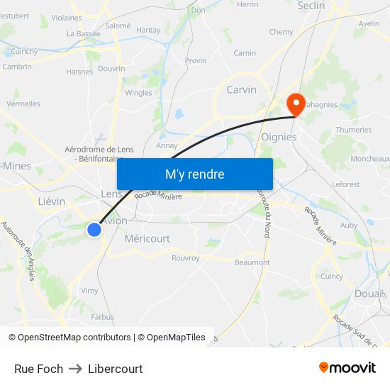 Rue Foch to Libercourt map