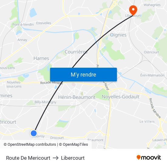 Route De Mericourt to Libercourt map