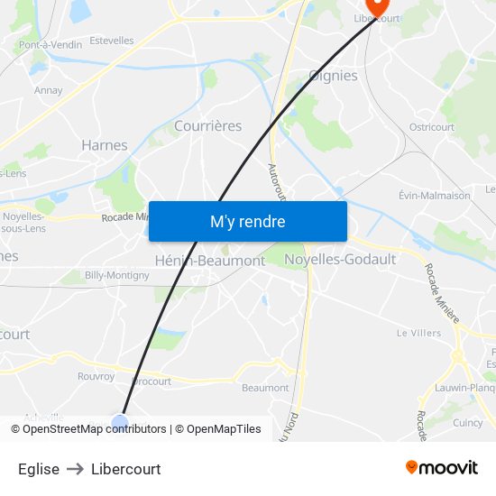 Eglise to Libercourt map