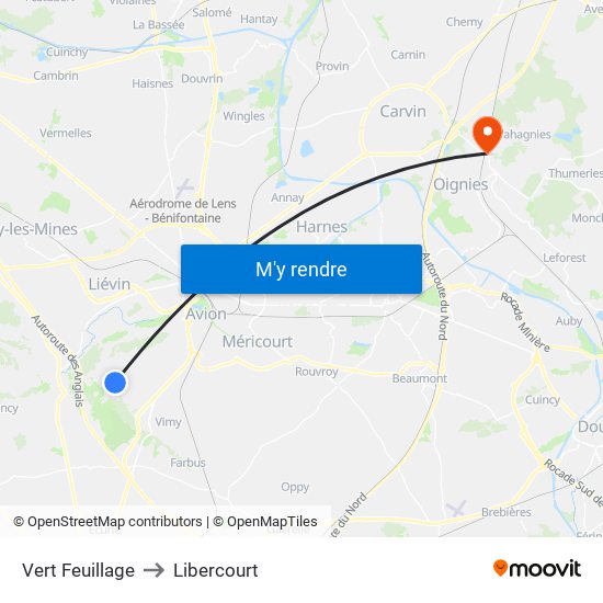 Vert Feuillage to Libercourt map