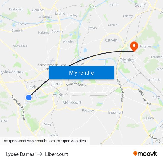 Lycee Darras to Libercourt map