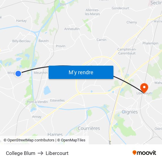 College Blum to Libercourt map