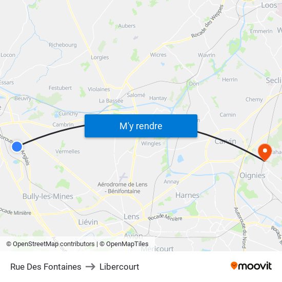 Rue Des Fontaines to Libercourt map