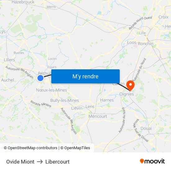 Ovide Miont to Libercourt map