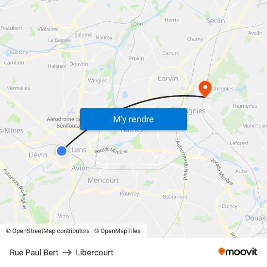 Rue Paul Bert to Libercourt map
