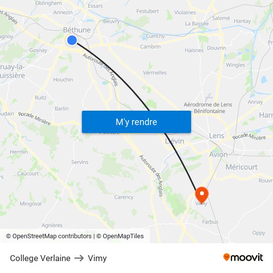 College Verlaine to Vimy map