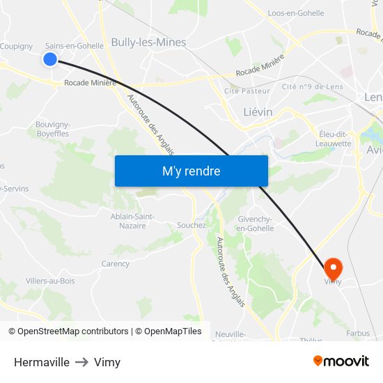 Hermaville to Vimy map