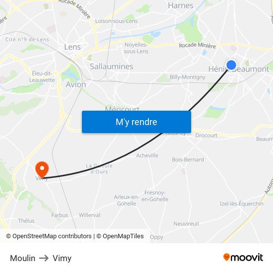 Moulin to Vimy map