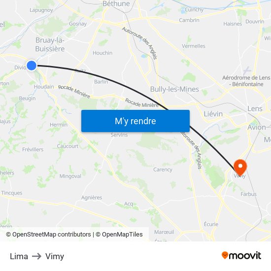 Lima to Vimy map