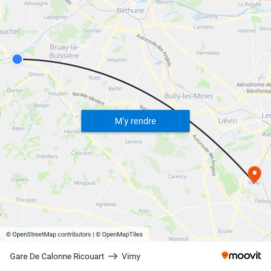 Gare De Calonne Ricouart to Vimy map
