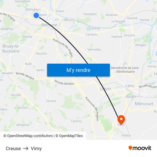 Creuse to Vimy map