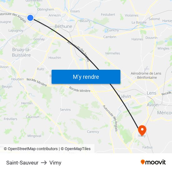 Saint-Sauveur to Vimy map