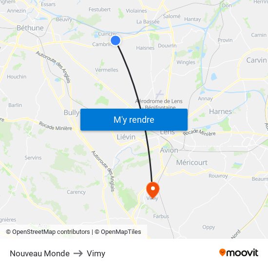 Nouveau Monde to Vimy map