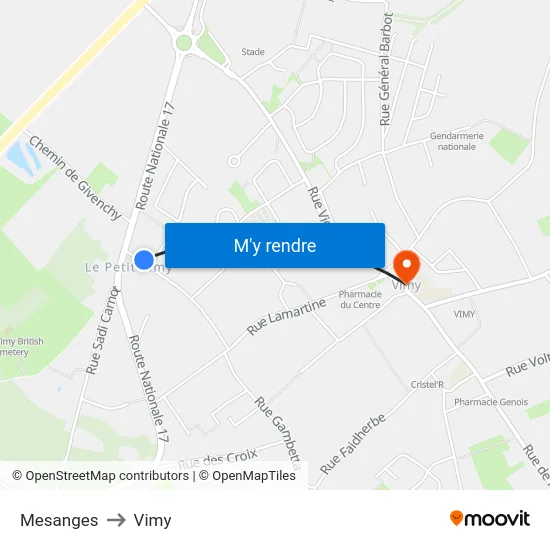 Mesanges to Vimy map