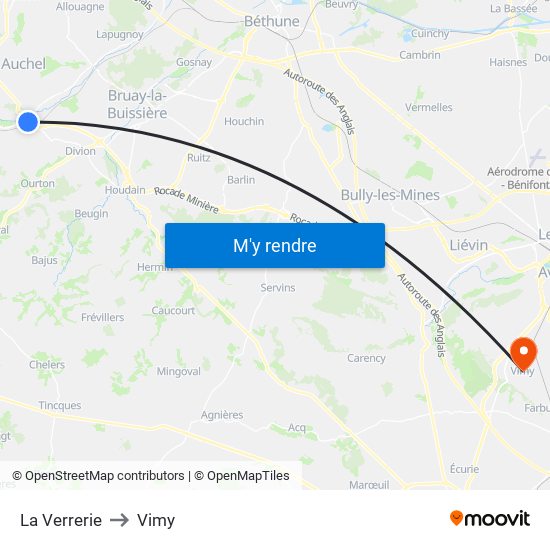 La Verrerie to Vimy map