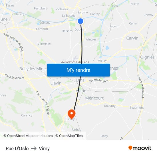 Rue D'Oslo to Vimy map