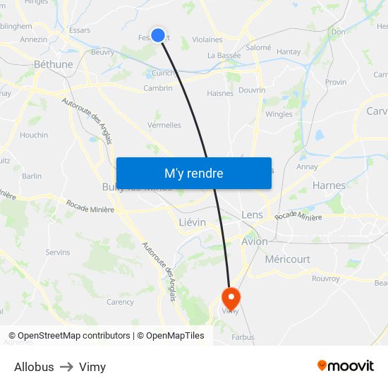 Allobus to Vimy map