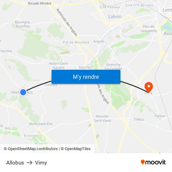 Allobus to Vimy map