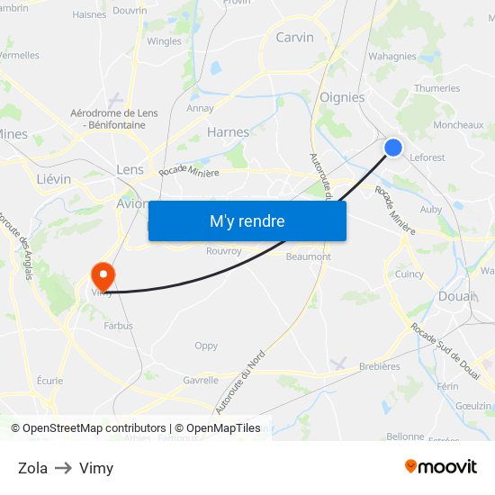 Zola to Vimy map