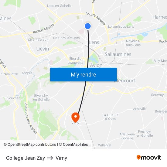 College Jean Zay to Vimy map