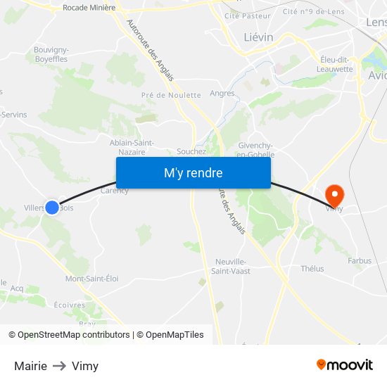 Mairie to Vimy map