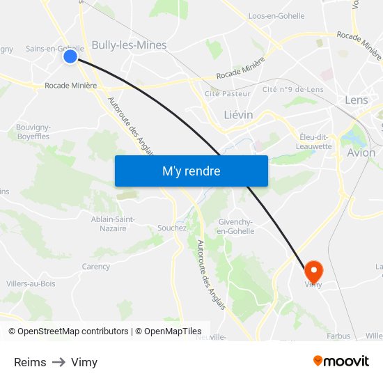 Reims to Vimy map