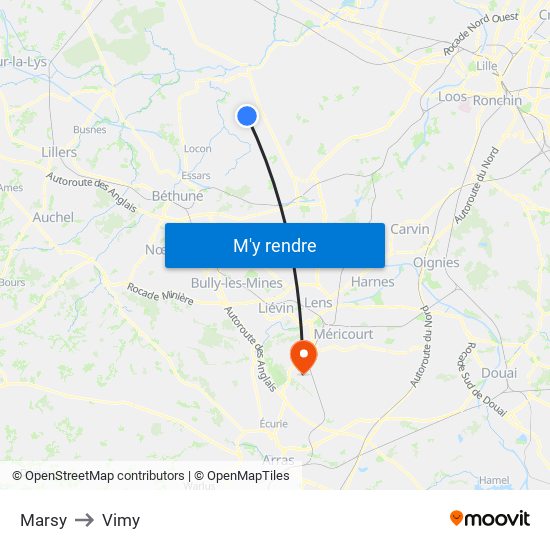 Marsy to Vimy map