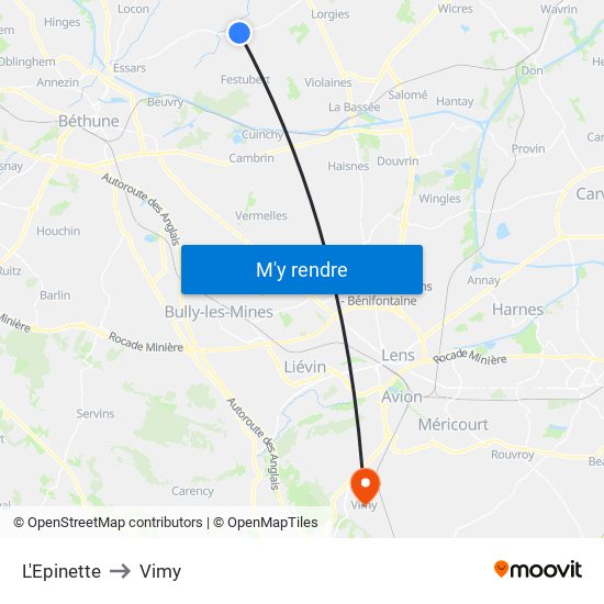 L'Epinette to Vimy map