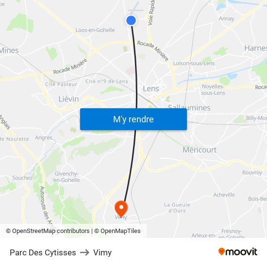 Parc Des Cytisses to Vimy map