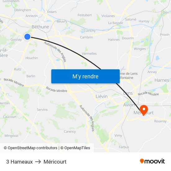 3 Hameaux to Méricourt map