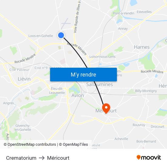 Crematorium to Méricourt map