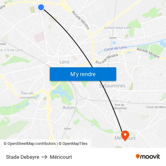 Stade Debeyre to Méricourt map