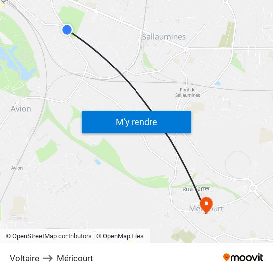 Voltaire to Méricourt map
