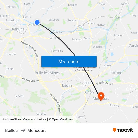 Bailleul to Méricourt map