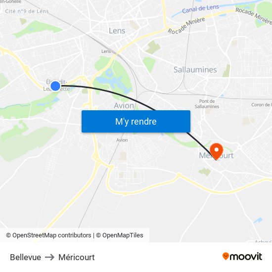 Bellevue to Méricourt map