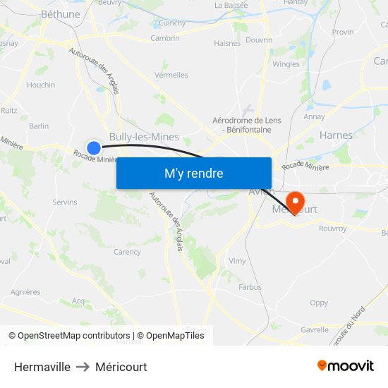 Hermaville to Méricourt map
