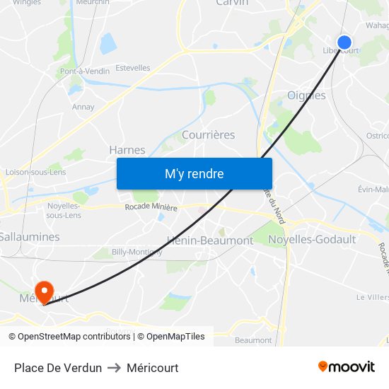 Place De Verdun to Méricourt map