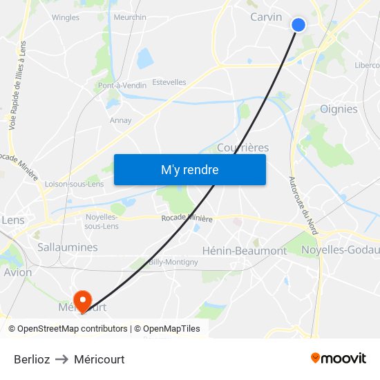 Berlioz to Méricourt map
