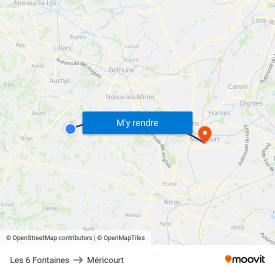 Les 6 Fontaines to Méricourt map