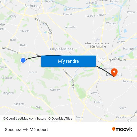 Souchez to Méricourt map