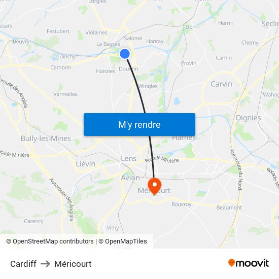 Cardiff to Méricourt map