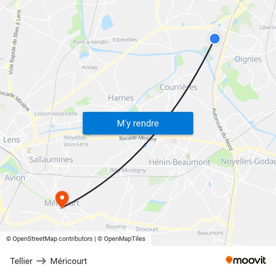 Tellier to Méricourt map